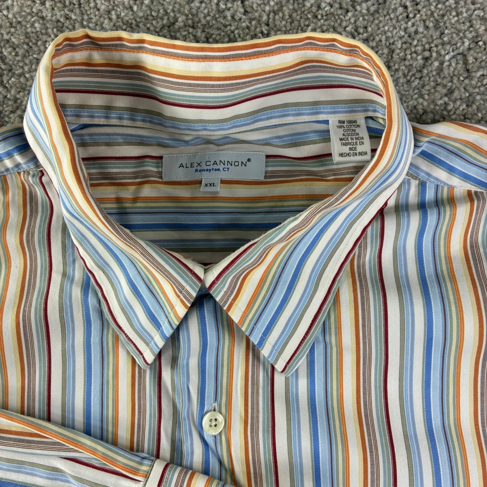 Alex Cannon Striped Shirt Men‎ 2XL Multi Color Cotton Button Up Career Colorful